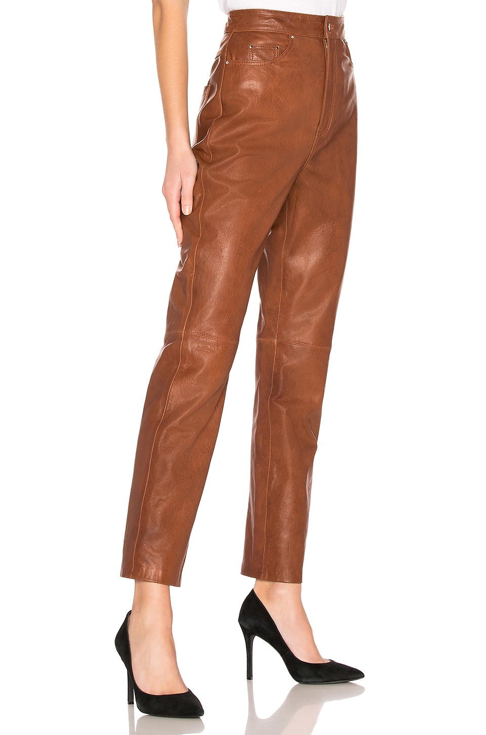 LPA Leather Straight Leg Pants in Brown | REVOLVE