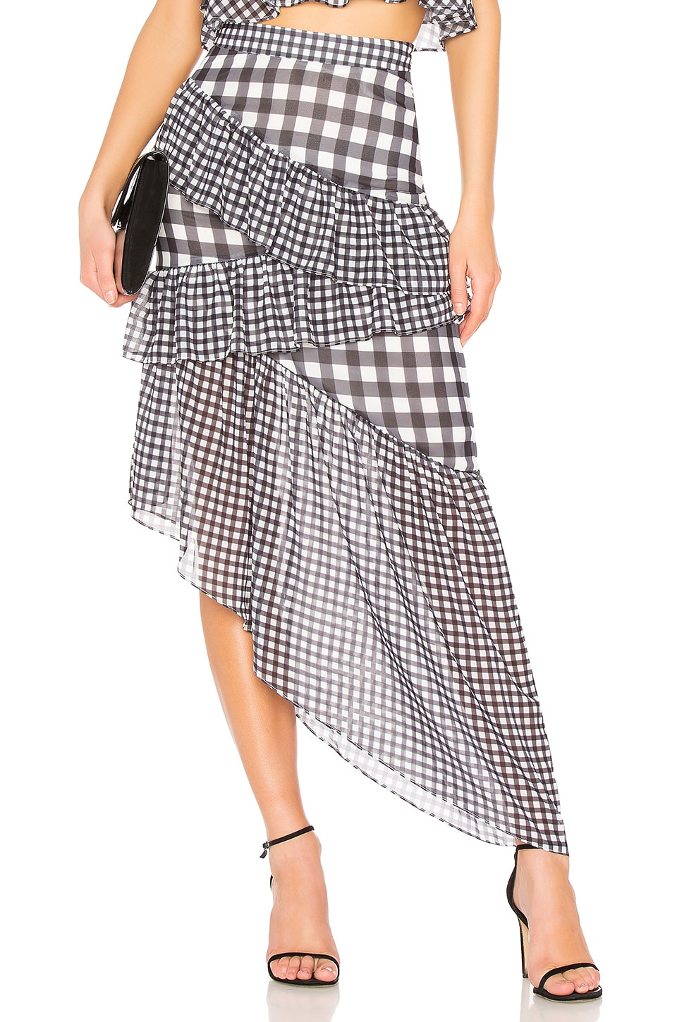 LPA Asymmetric Ruffle Maxi Skirt in Mixed Gingham | REVOLVE