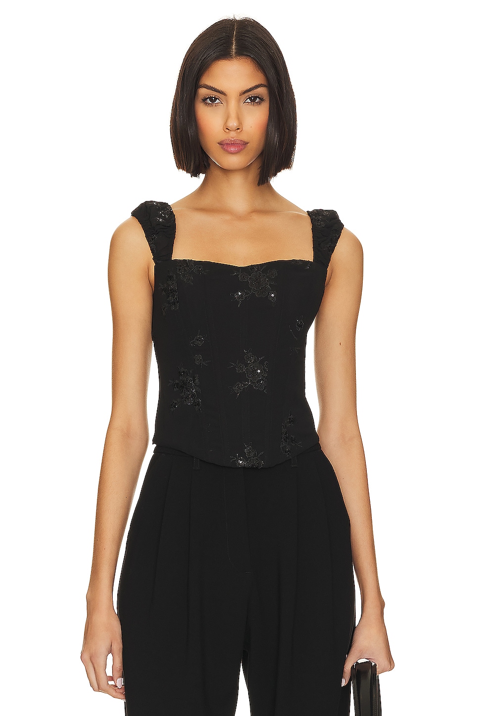 LPA Yvanna Embroidered Corset Top in Black