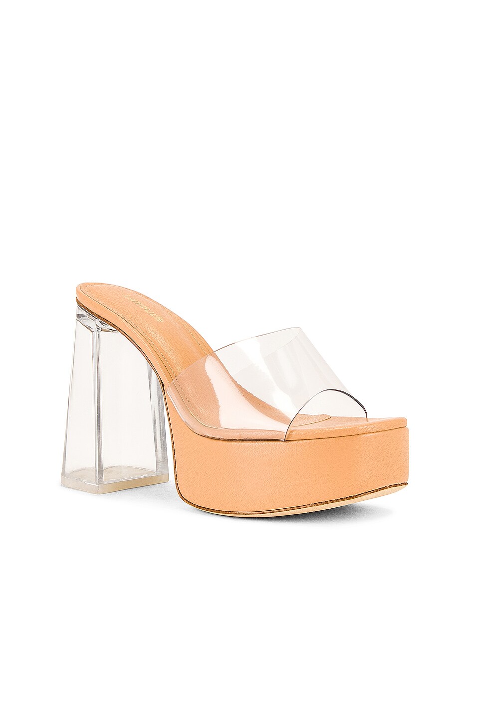 Larroude Dolly Lucite Mule in Clear & Tan