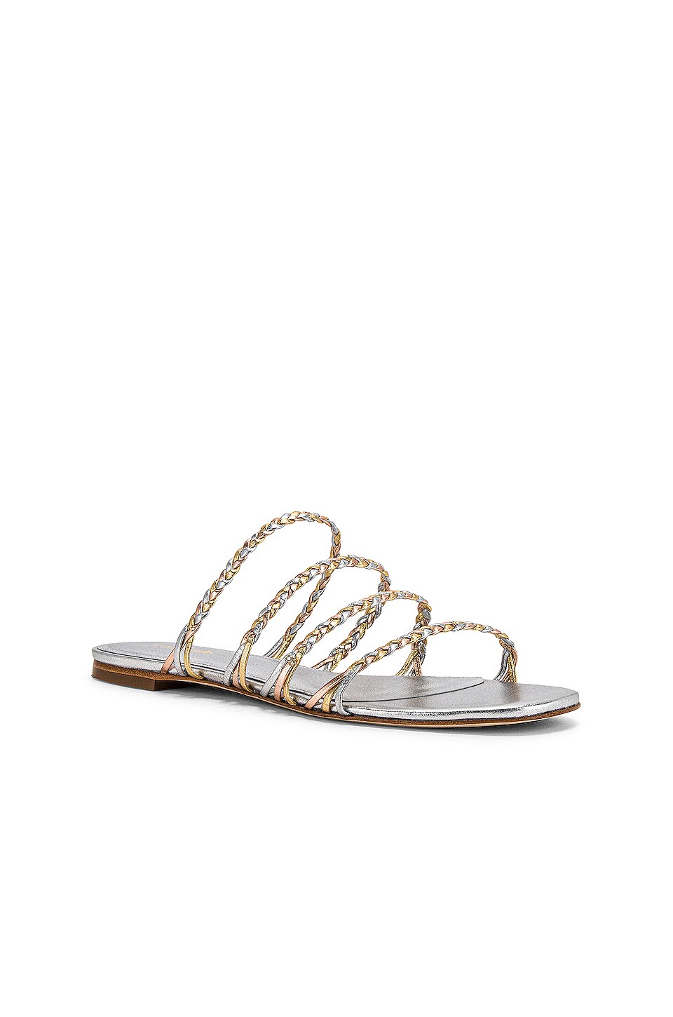 Larroude Ibiza Flat in Metallic Silver, Gold, & Rose Gold