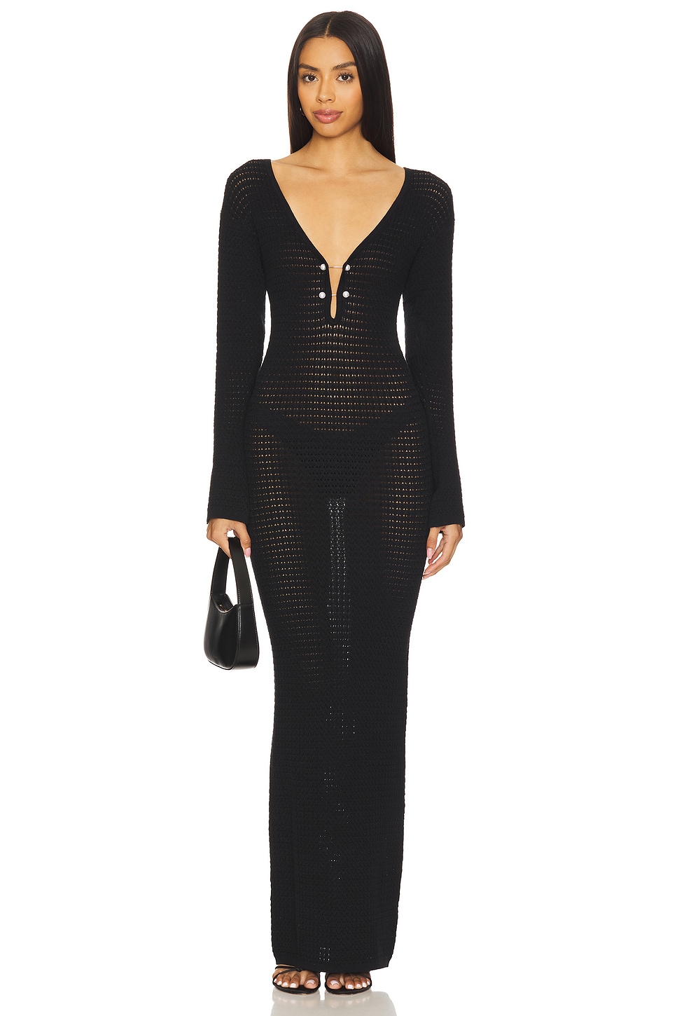 La Porte Crochet Maxi With Signature Pearl Details Dress in