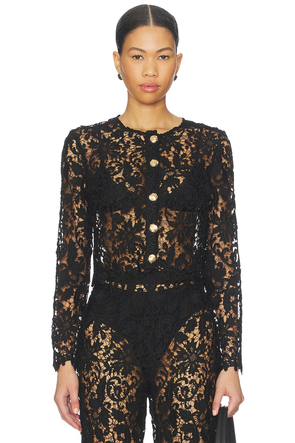La Porte Coco Lace Cardigan in Black | REVOLVE