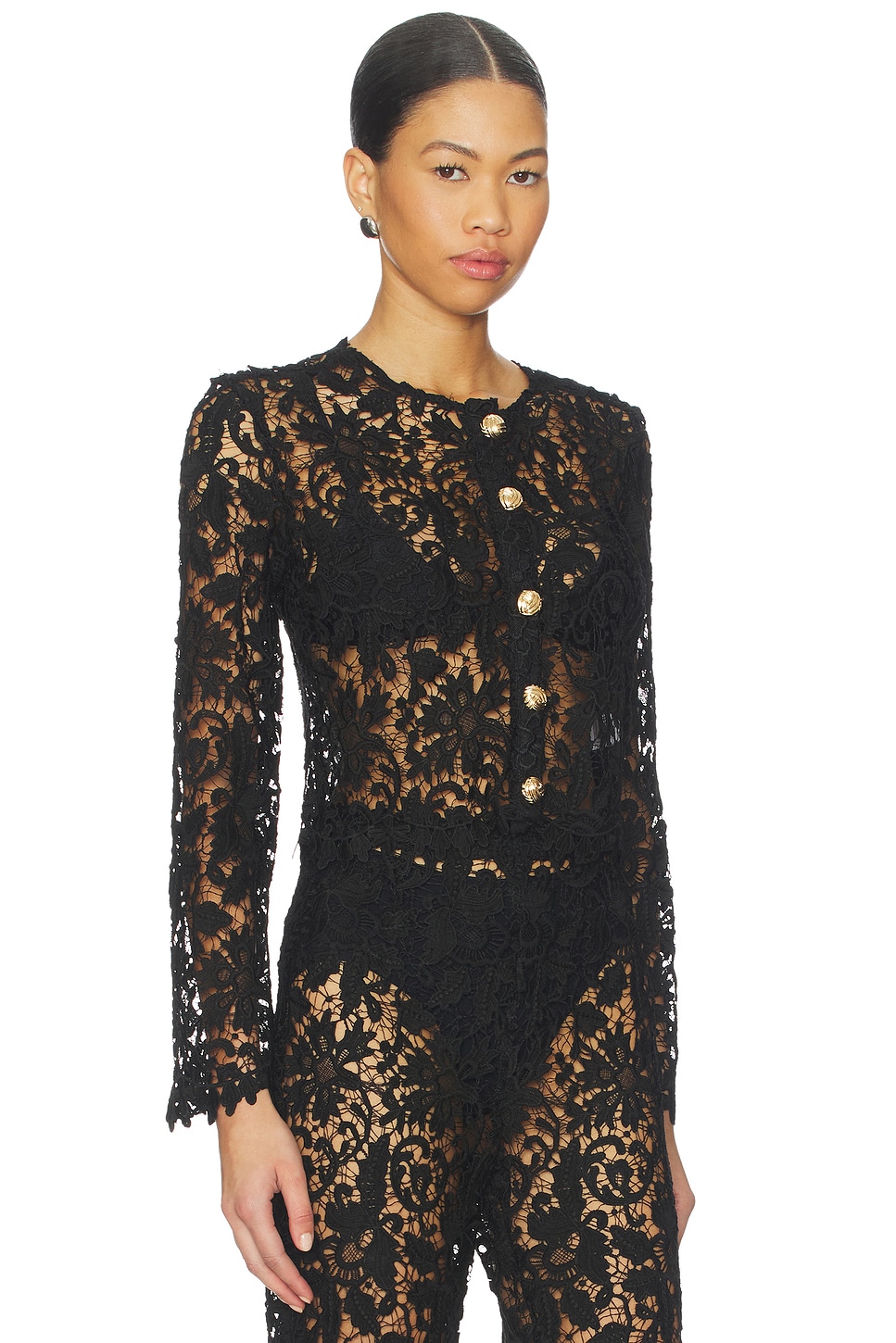 La Porte Coco Lace Cardigan in Black | REVOLVE