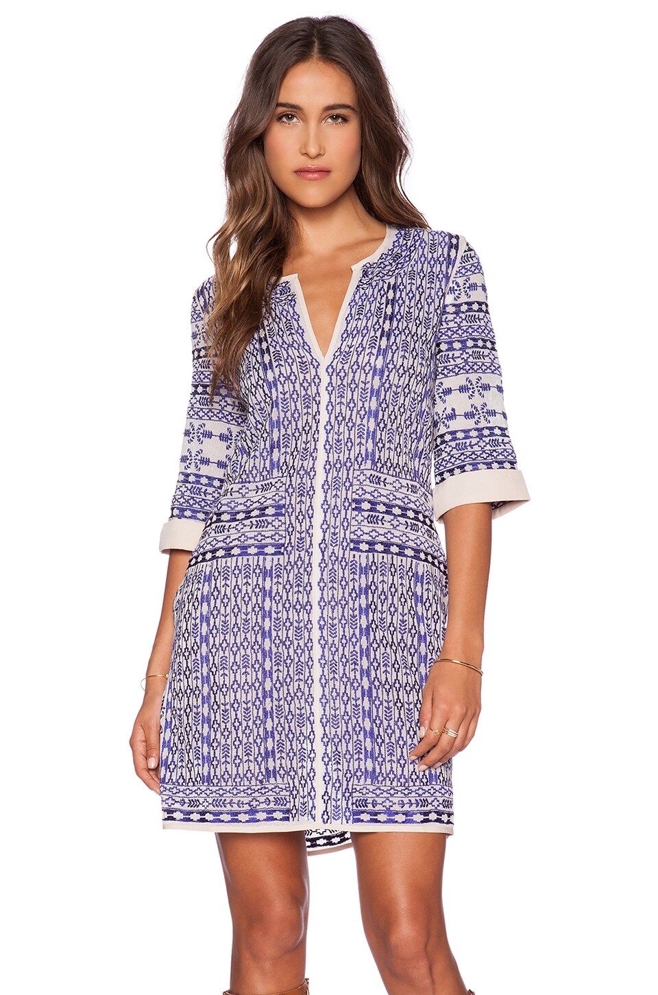 Love Jacquel Embroidered Dress in Ballerina & Blue Combo | REVOLVE