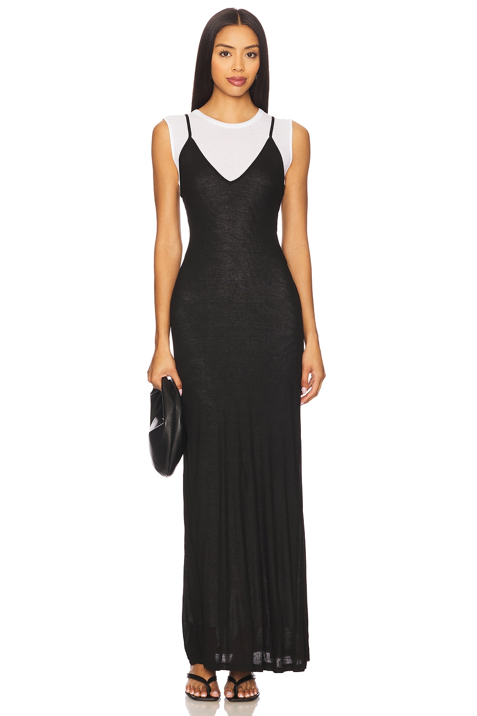 LESET Rozzi V Neck Muscle Maxi Dress in Black REVOLVE