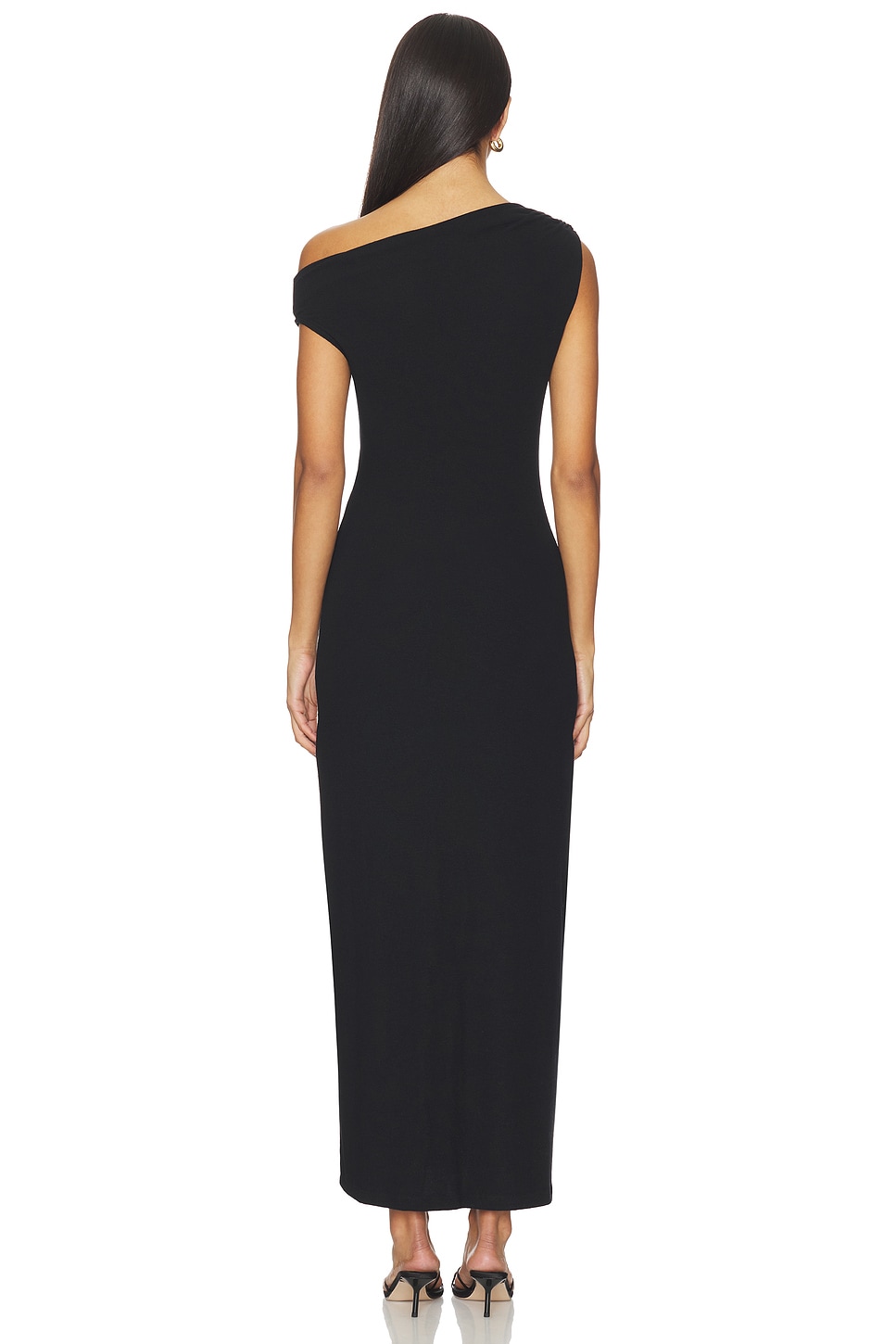 LESET Lauren Ruched Asymmetrical Shoulder Dress in Black | REVOLVE