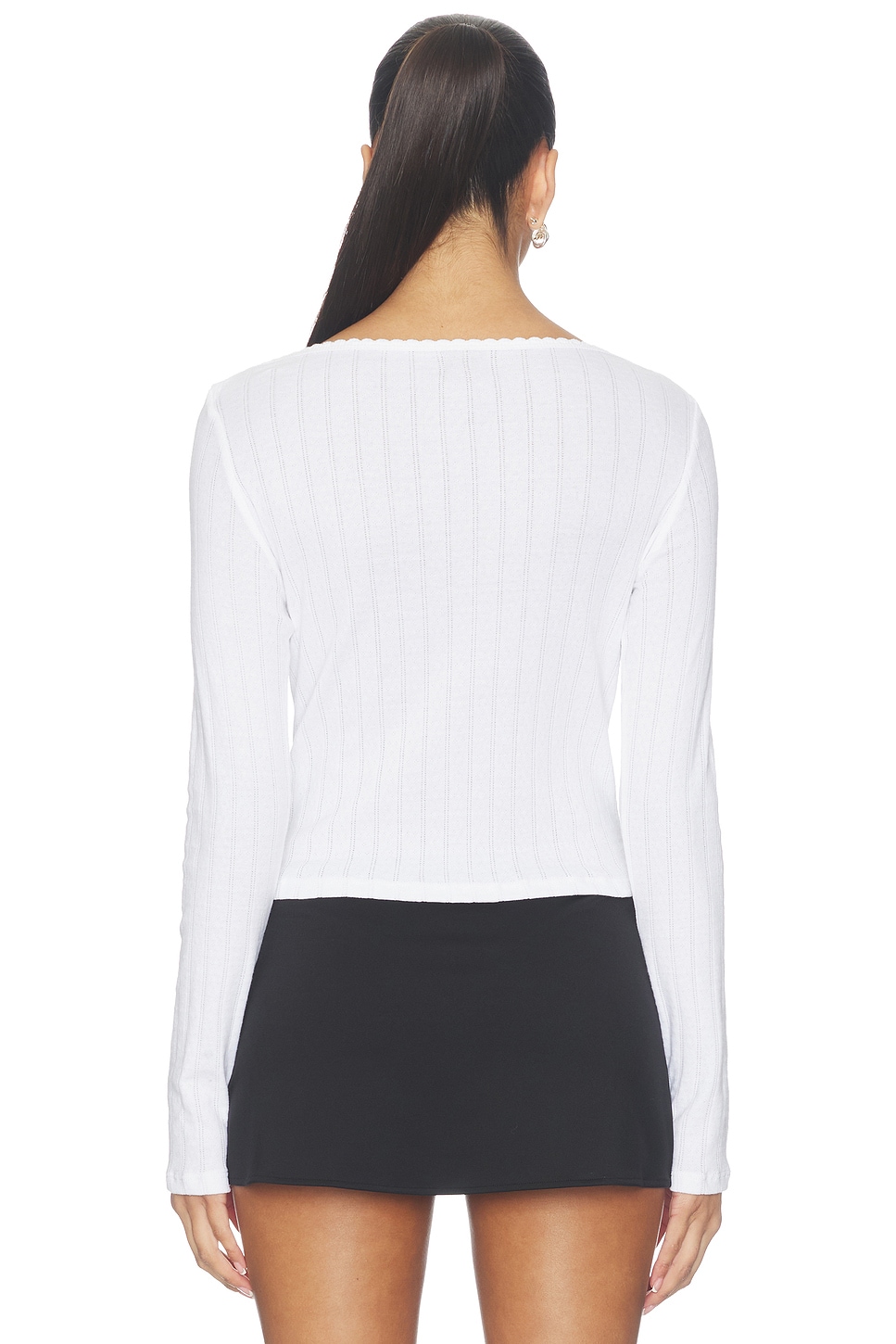 LESET Pointelle Long Sleeve Bateau Top
