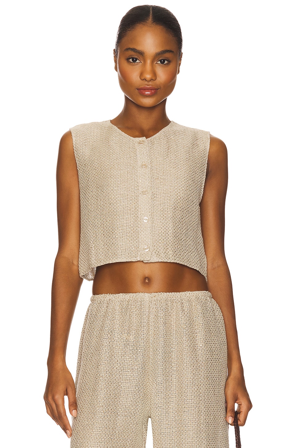 LESET Stella Crewneck Vest Top in Dune | REVOLVE