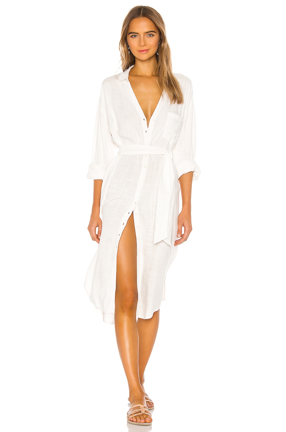 Cute White Beach Cover Up Dress with Buttons for Hawaii Vacation Outift