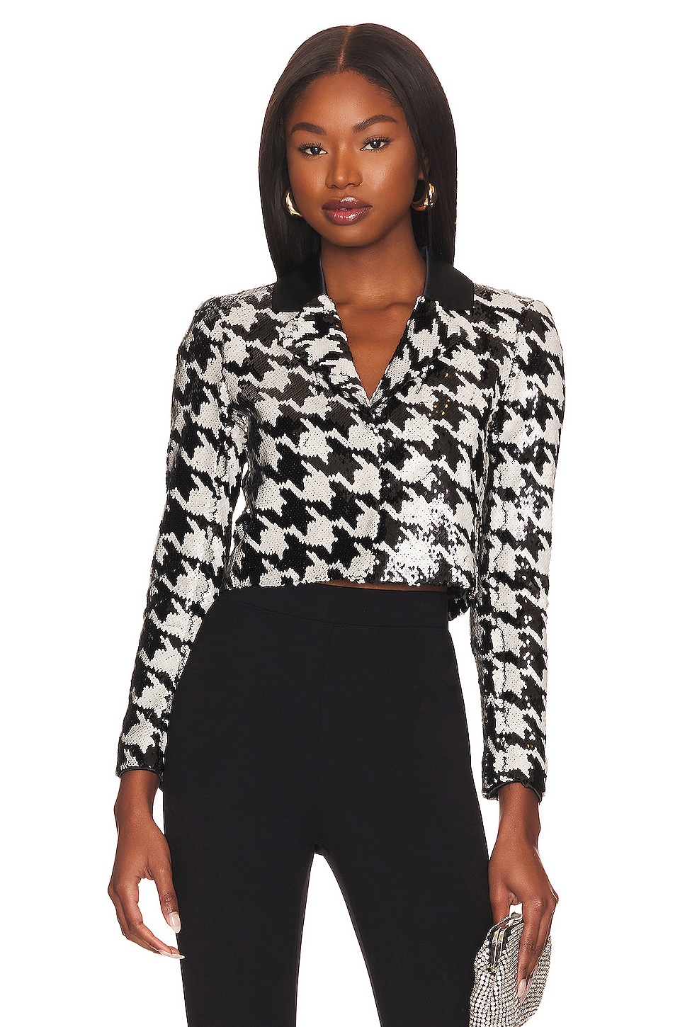 black and white houndstooth overcoat