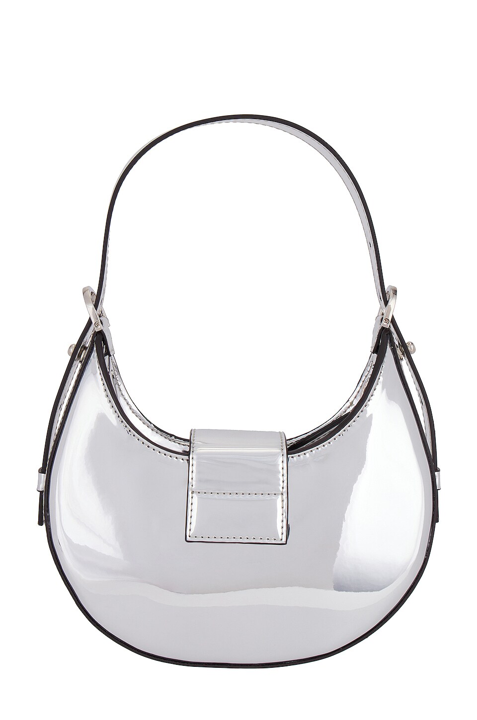 les petits joueurs Cindy Buckle Shoulder Bag in Mirror Calf Silver