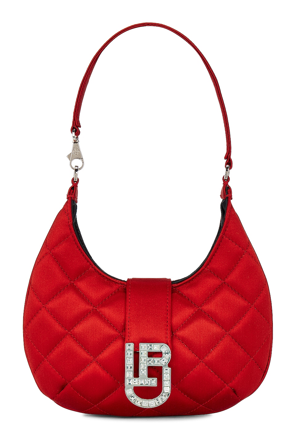 Image 1 of Cindy Baguette Bag in Satin Matellasse Red & Strass Crystal