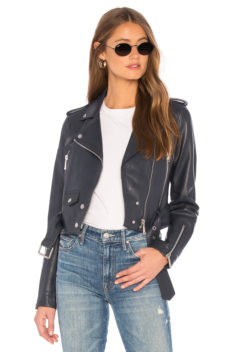 LTH JKT Mya Cropped Biker Jacket in Aegean Blue | REVOLVE