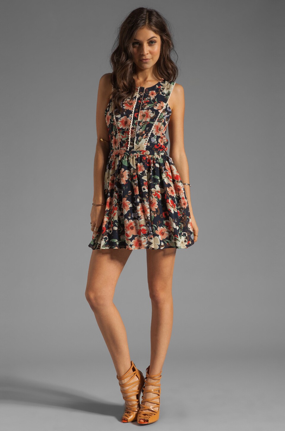 Lucca Couture Floral Tank Mini Dress in Navy/Blush