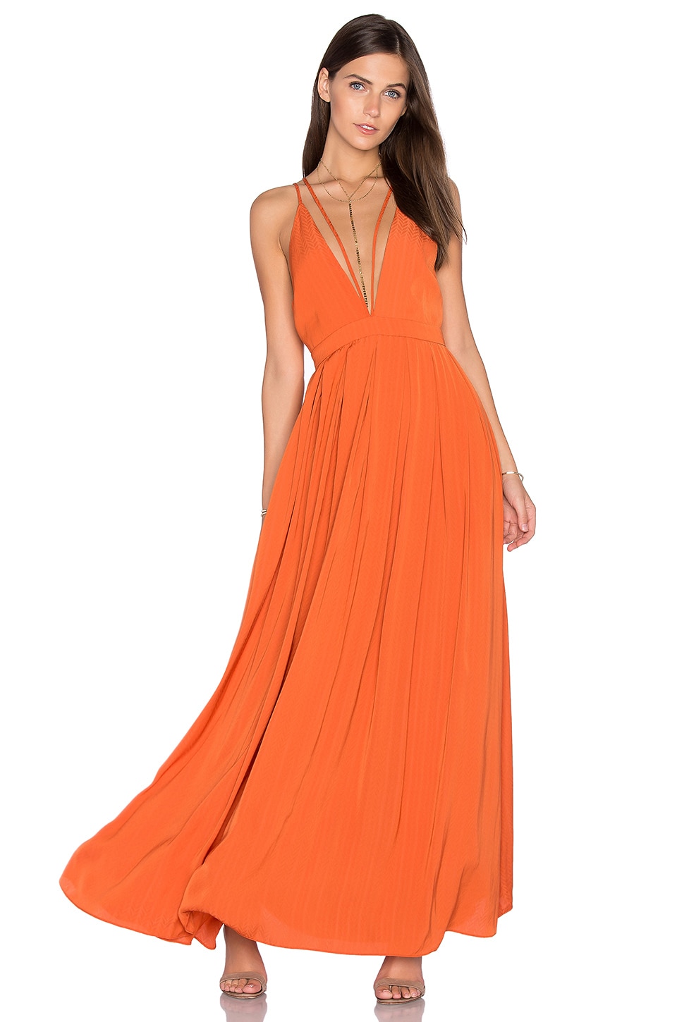 burnt orange floor length dress