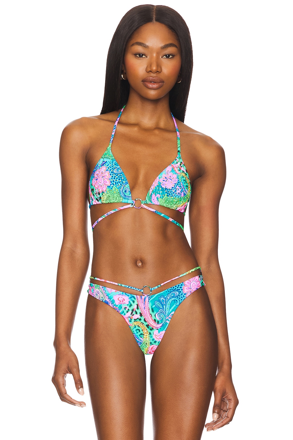 Luli Fama Crystallized Looped Triangle Top in Multicolor