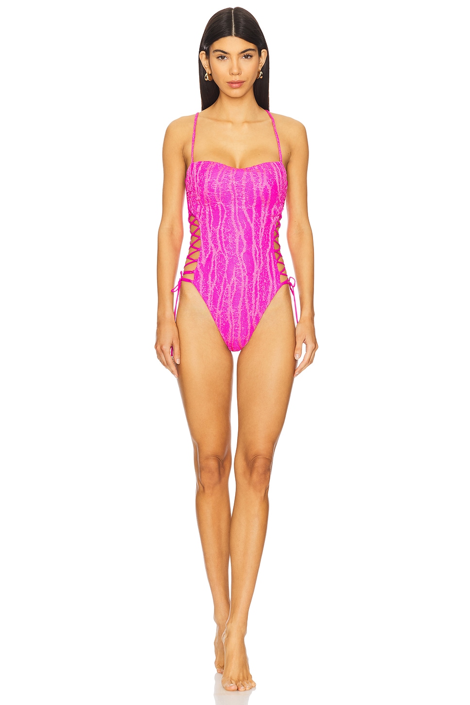 Luli Fama Square Neck Laced Up One Piece