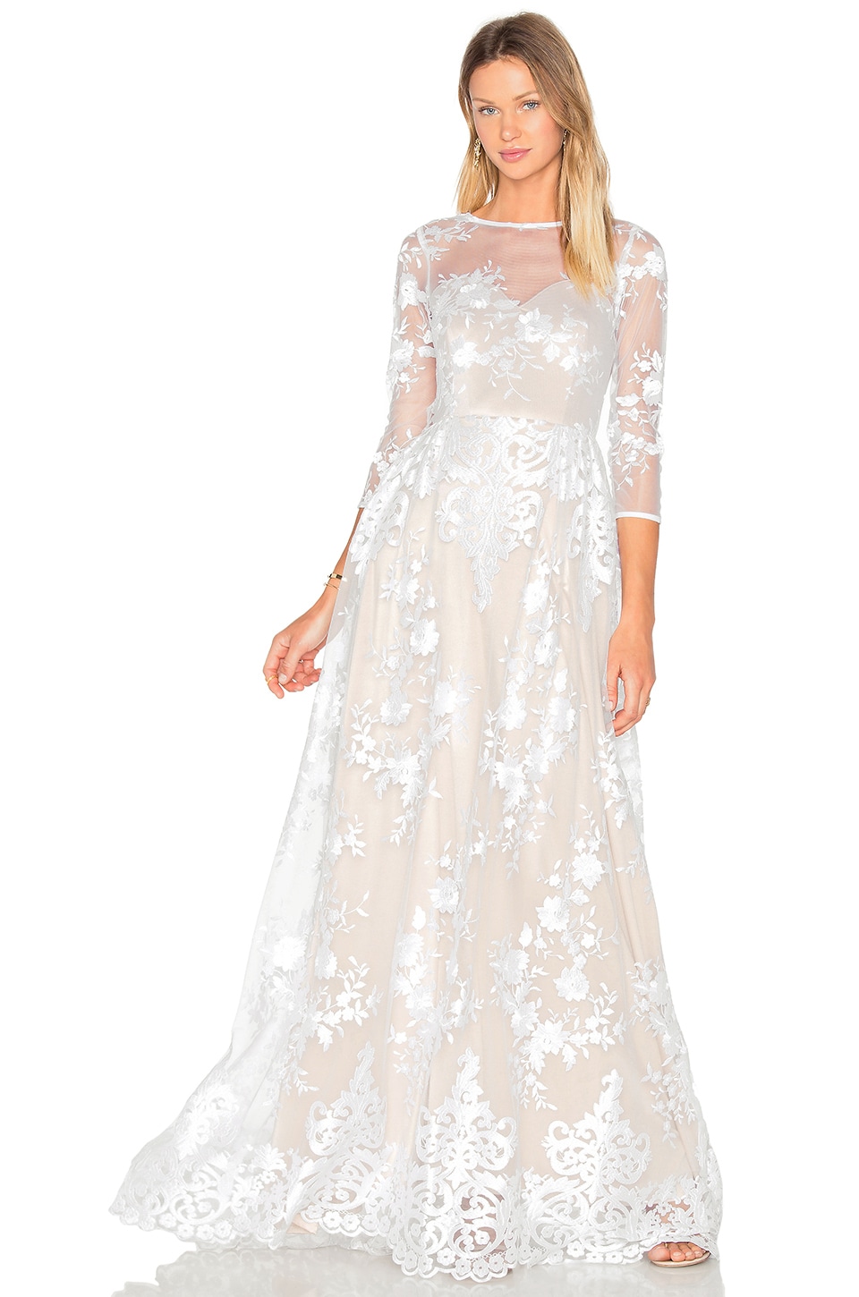 LURELLY SHEER EMBROIDERED GOWN