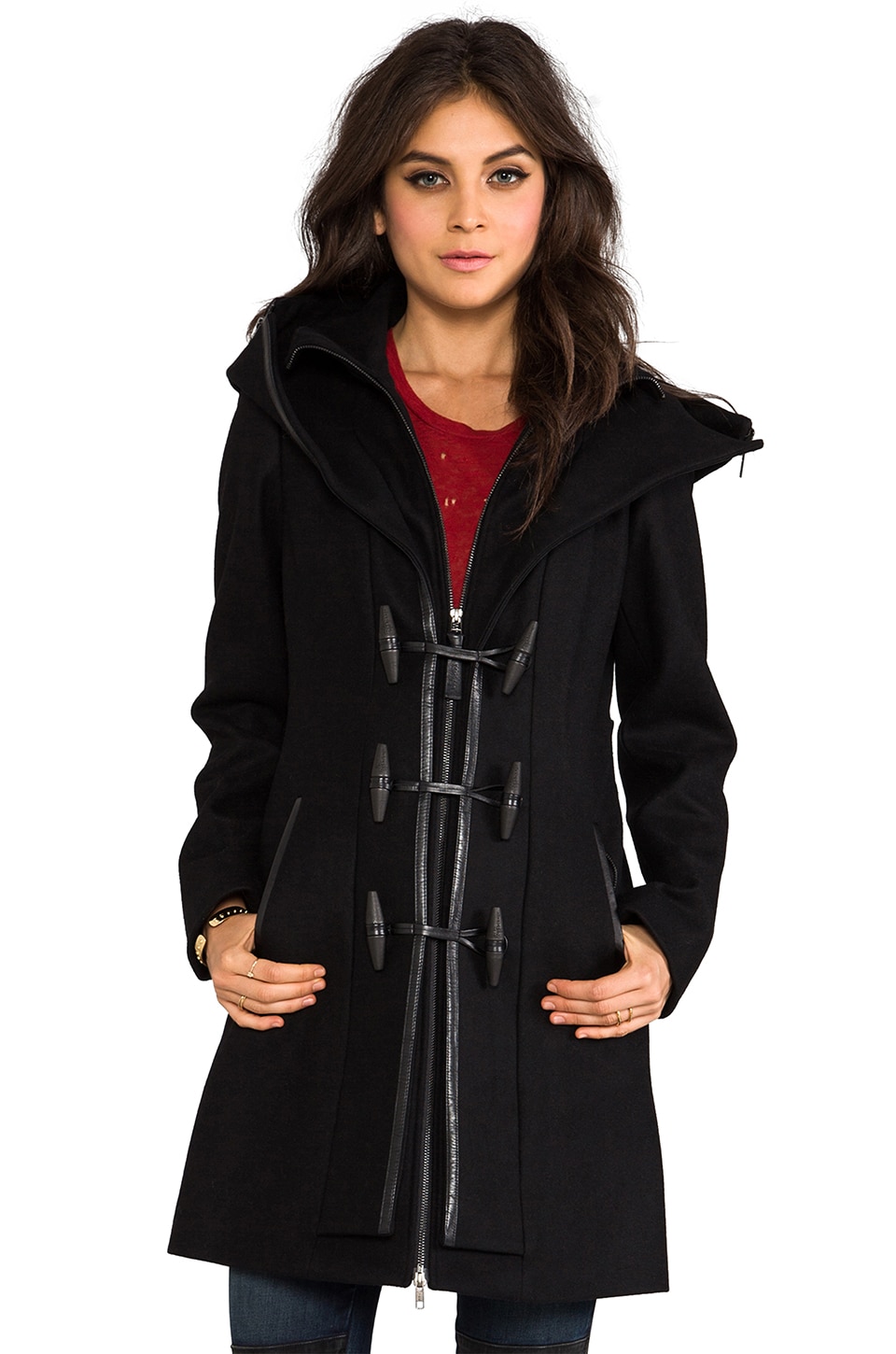Mackage Steffy Flat Wool Coat in Black REVOLVE