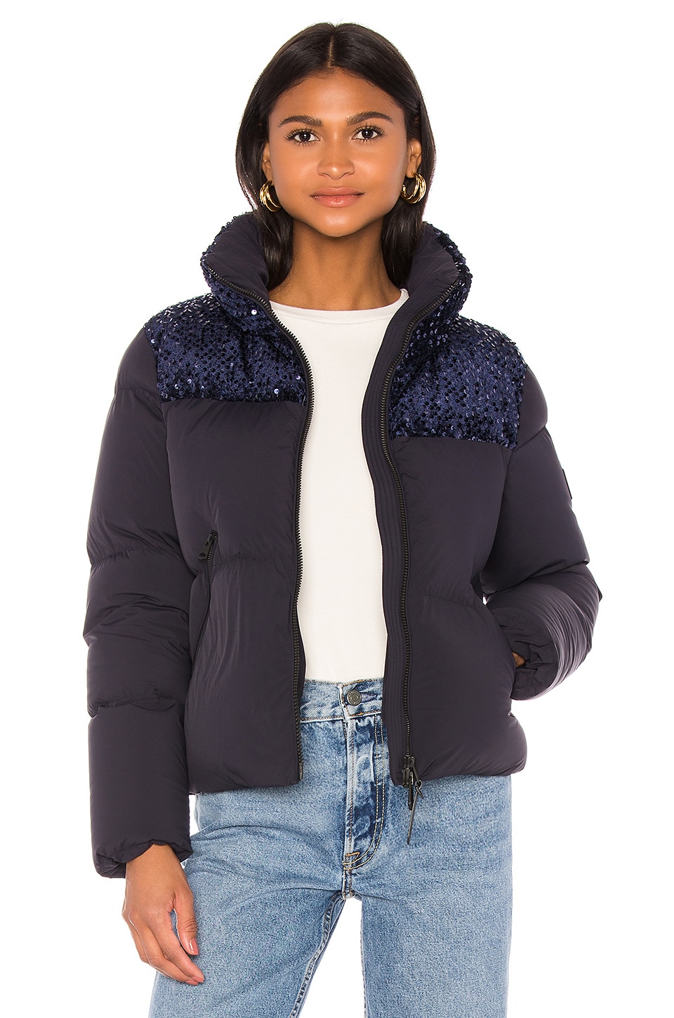 Mackage Tory Mixed Media Jacket in Navy | REVOLVE