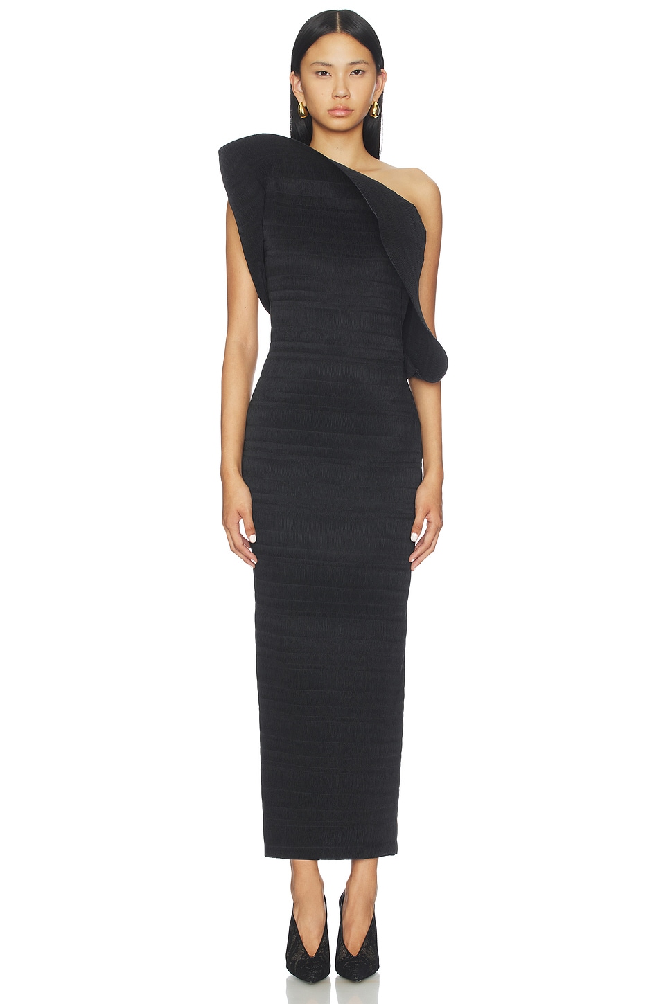 magda butrym pleated crepe maxi dress Magda Butrym Pleated Maxi Dress In Blue - 25% Off