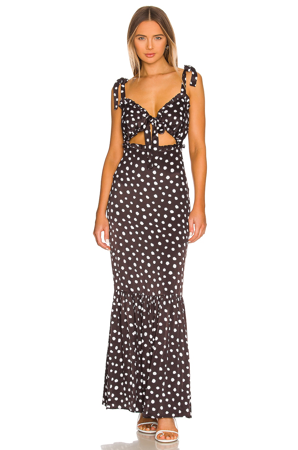 MAJORELLE Fiammetta Maxi Dress in Black & White Dot