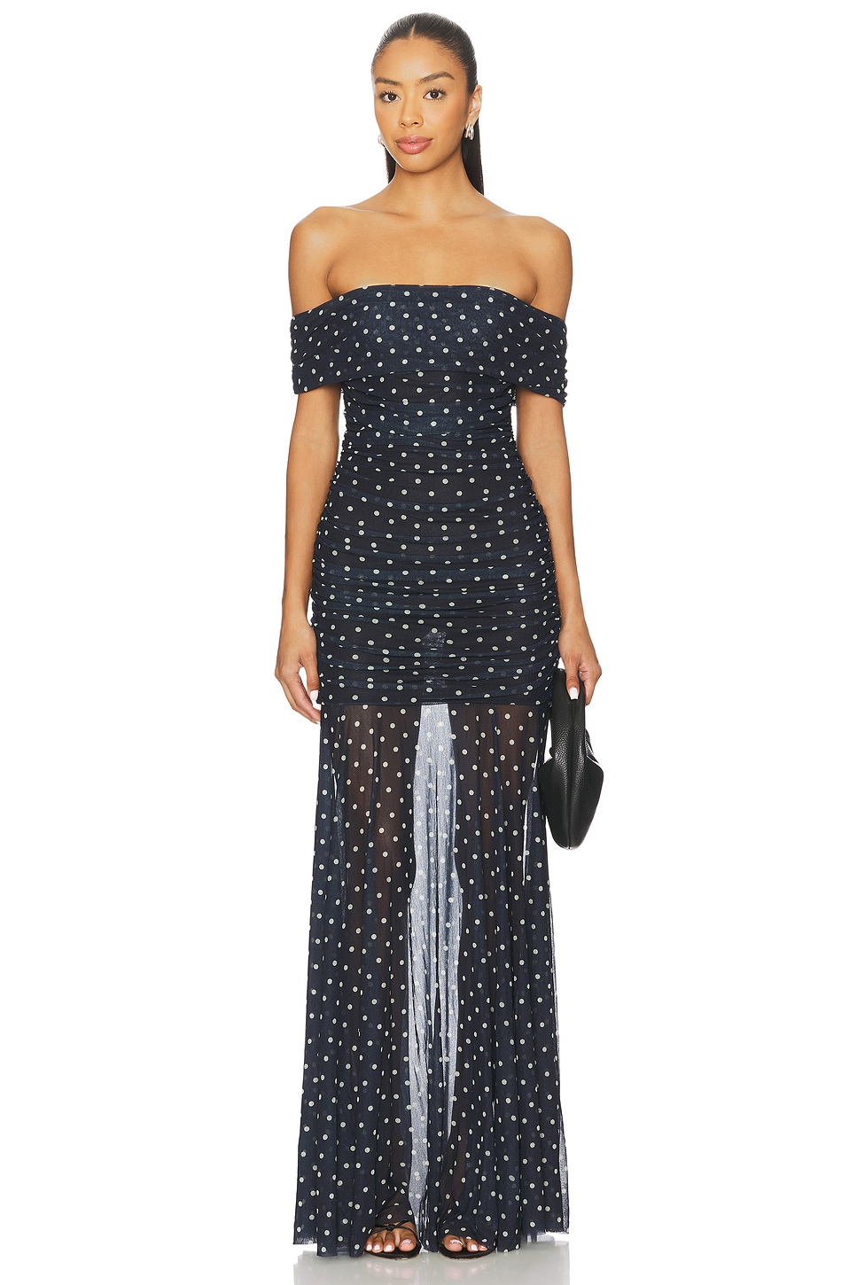 MAJORELLE Lena Gown in Dark Navy & Cream Dot | REVOLVE