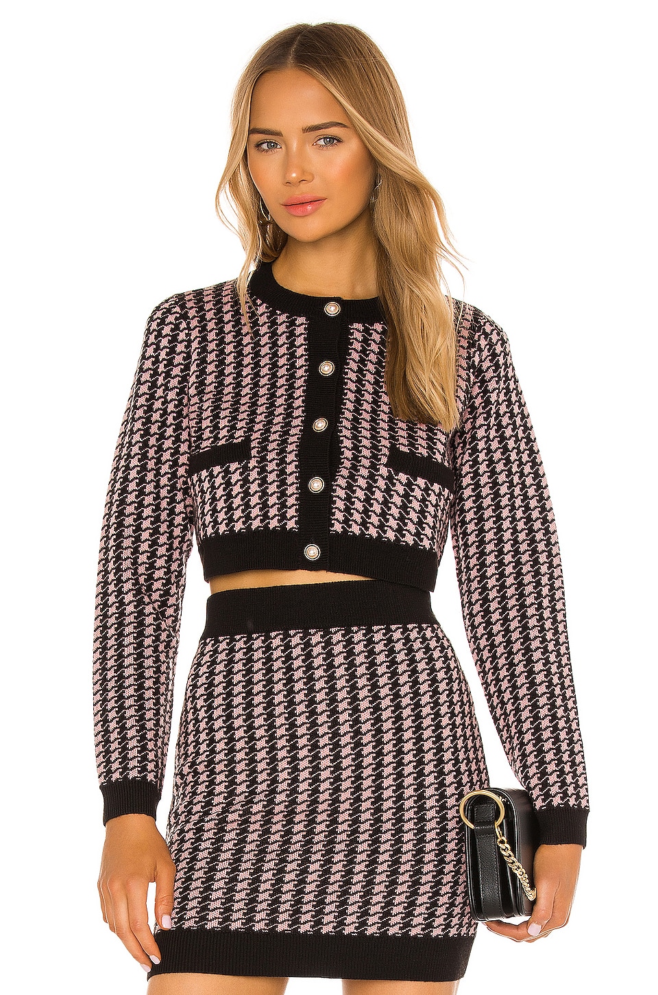 MAJORELLE Carrie Cardigan in Pink Houndstooth | REVOLVE