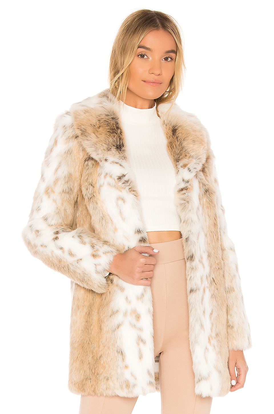 MAJORELLE Tatiana Faux Fur Coat in Arctic Fox