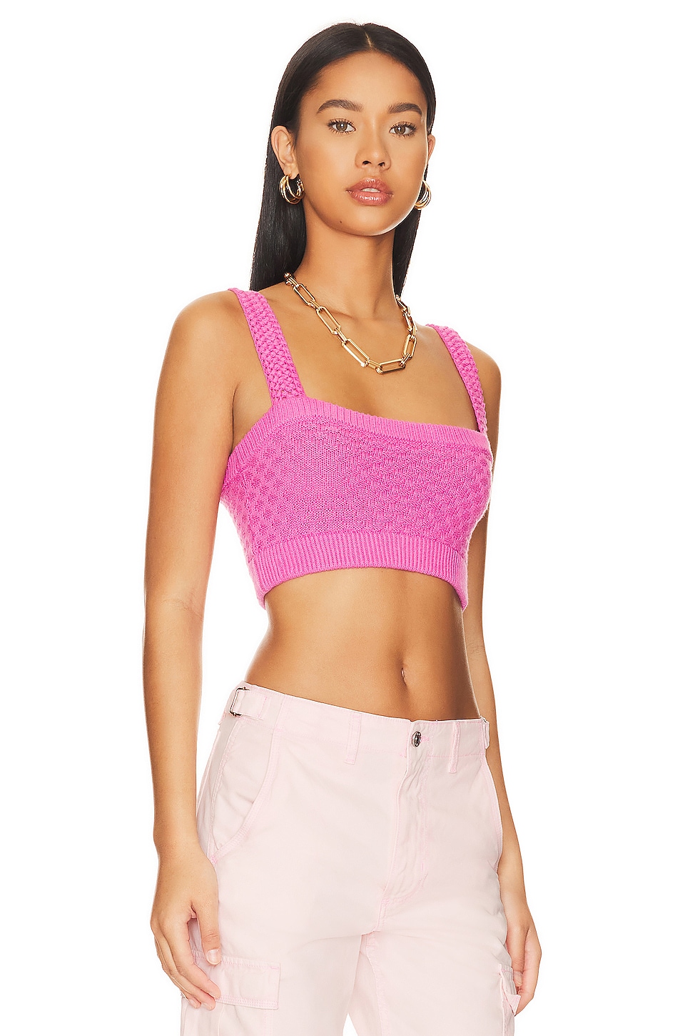 MAJORELLE Tamal Textured Knit Cropped Top in Pink