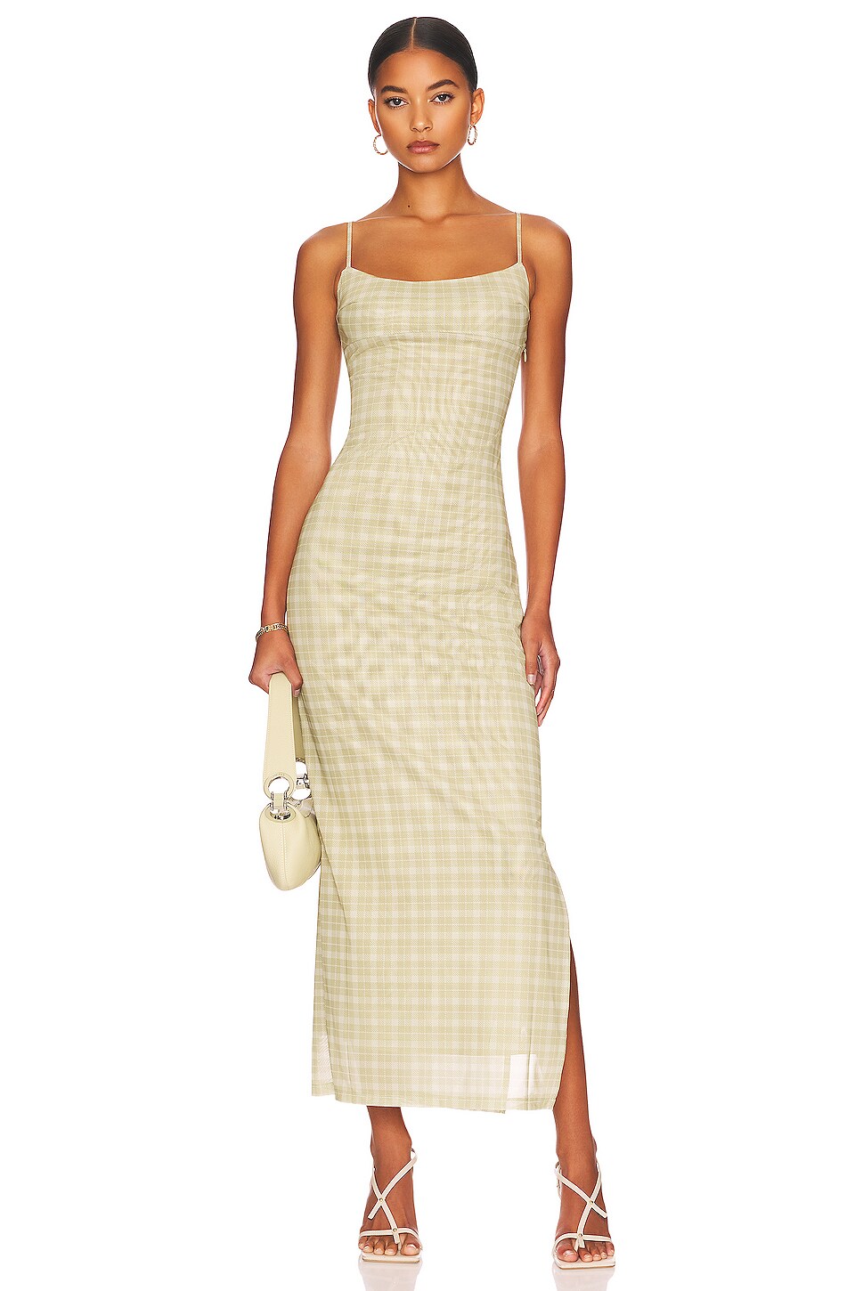 Miaou Thais Midi Dress in Baby Plaid Limon