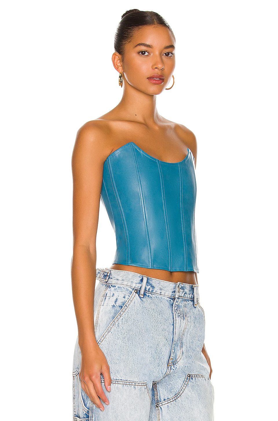 Miaou Leia Faux Leather Corset in Teal