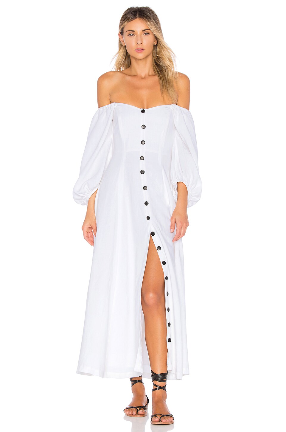 Click to view more detailed imagery on our partner's website Mara Hoffman Mika Off-the-shoulder Tencel And Linen-blend Midi Dress In White