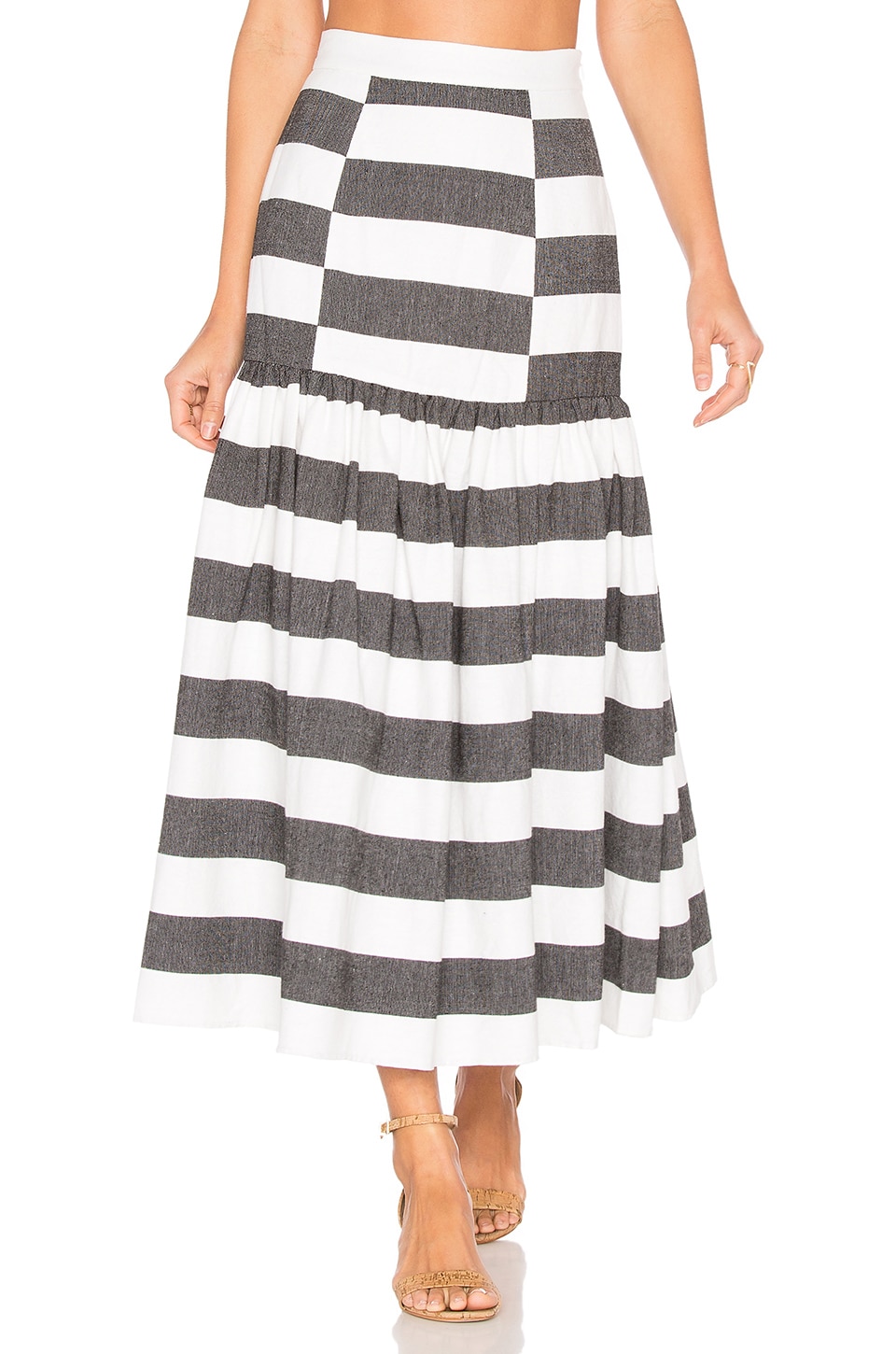 high waisted midi skirt black and white