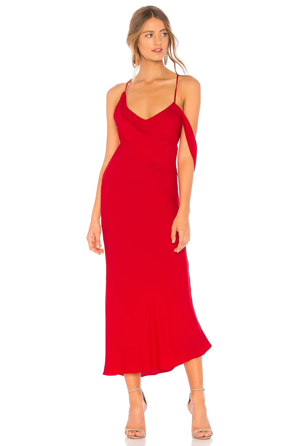 Michelle Mason x REVOLVE Draped Cowl Midi Dress in Red | REVOLVE