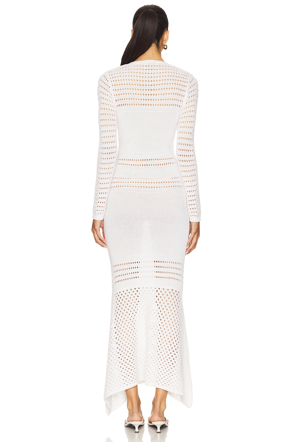 MATTHEW BRUCH Striped Mesh Handkerchief Midi Dress