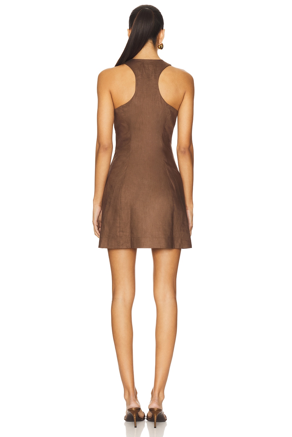 MATTHEW BRUCH Vest Mini Dress in Brown Linen | REVOLVE