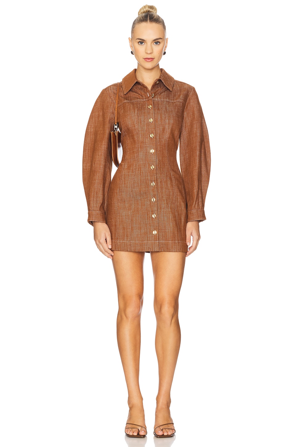 Seamed Leg Of Mutton Sleeve Mini Dress