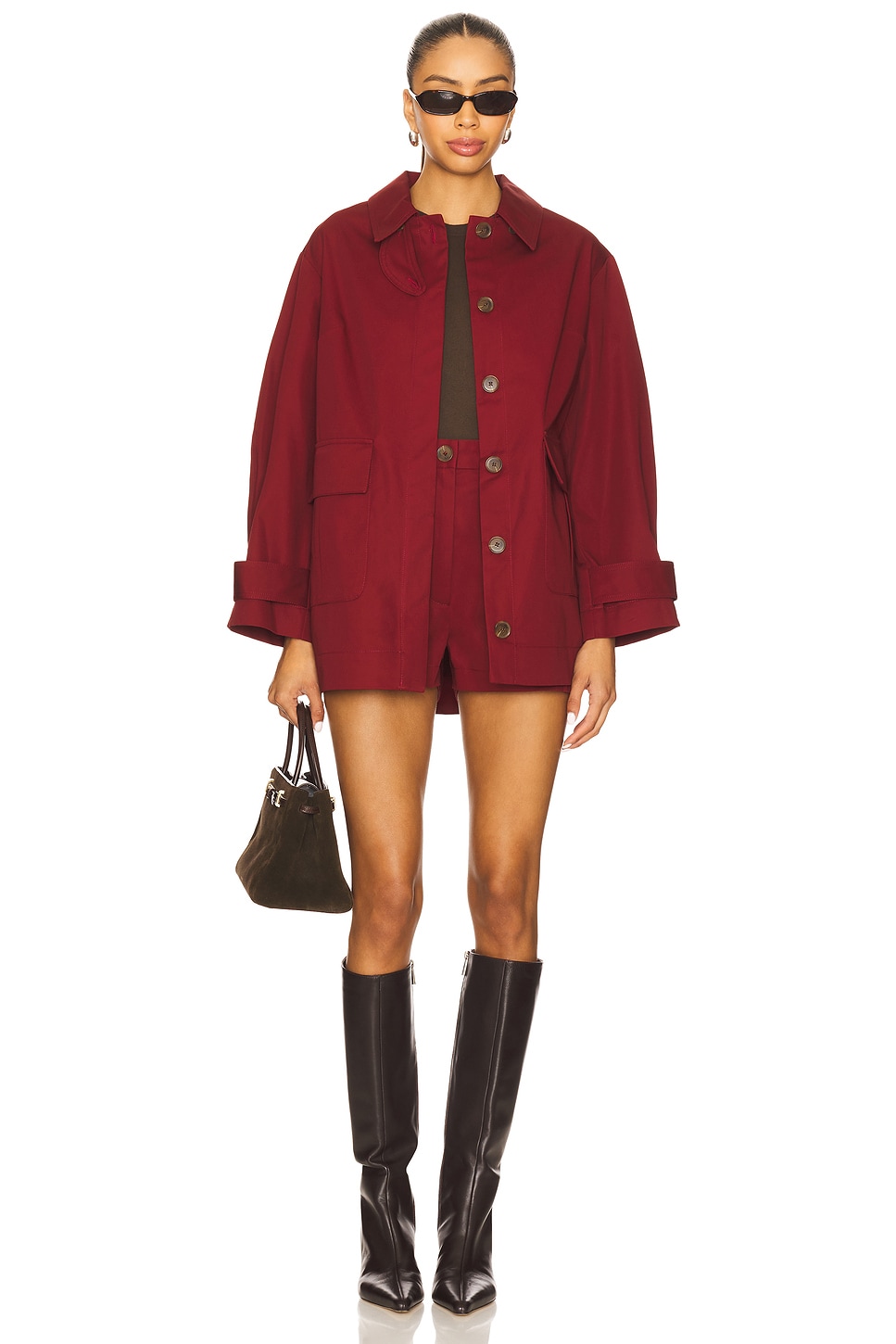 MATTHEW BRUCH Cargo Barn Jacket in Burgundy Cotton Twill REVOLVE
