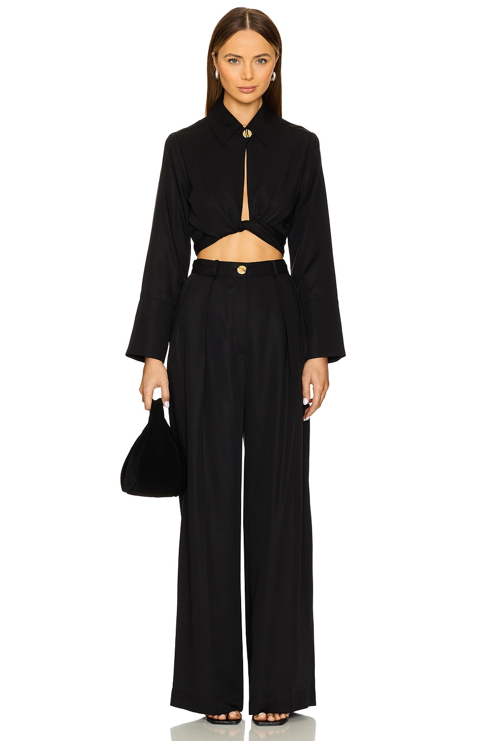 Collared Long Sleeve Wrap Top