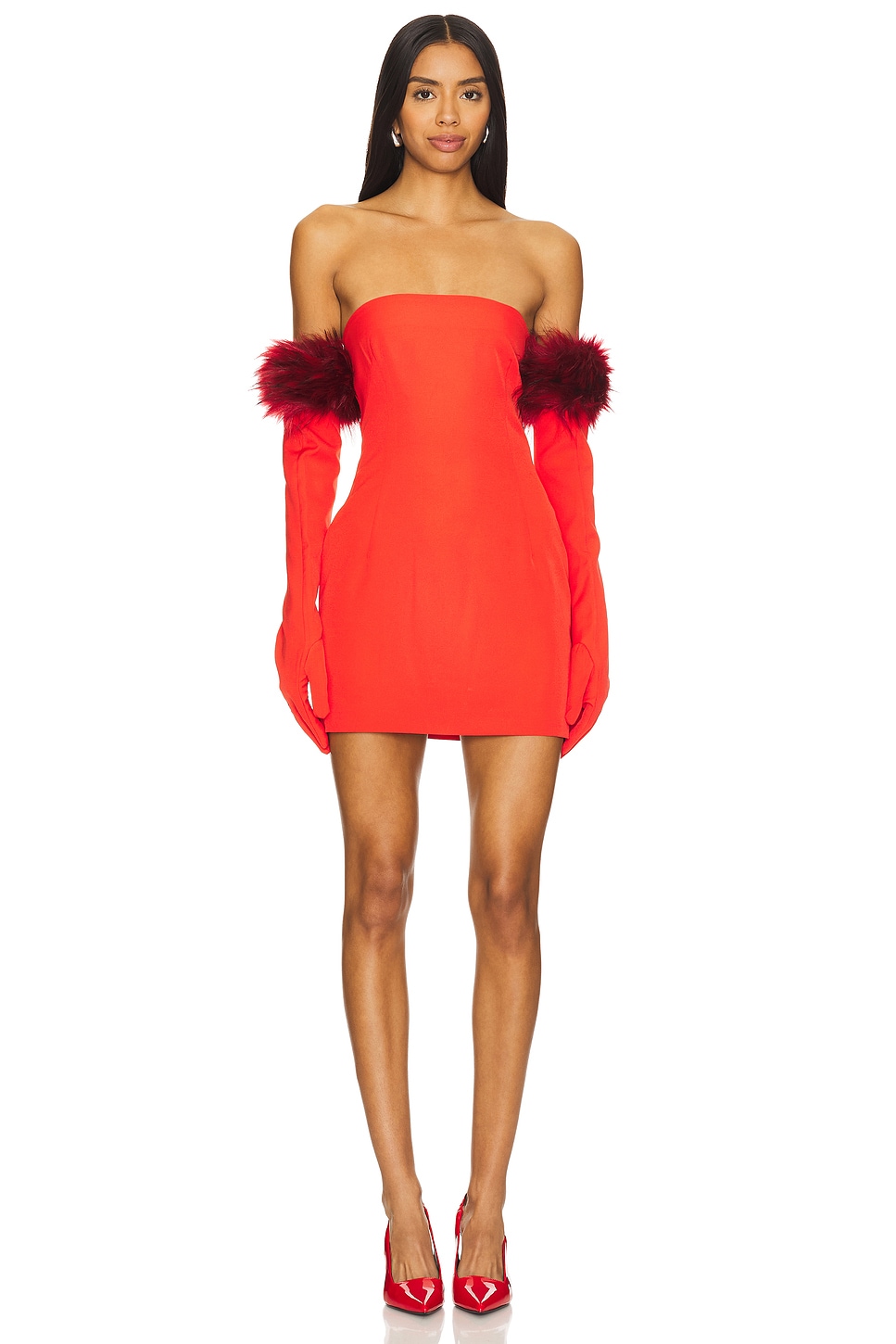 MISCREANTS Cupid Dress With Gloves And Faux Fur Puffs