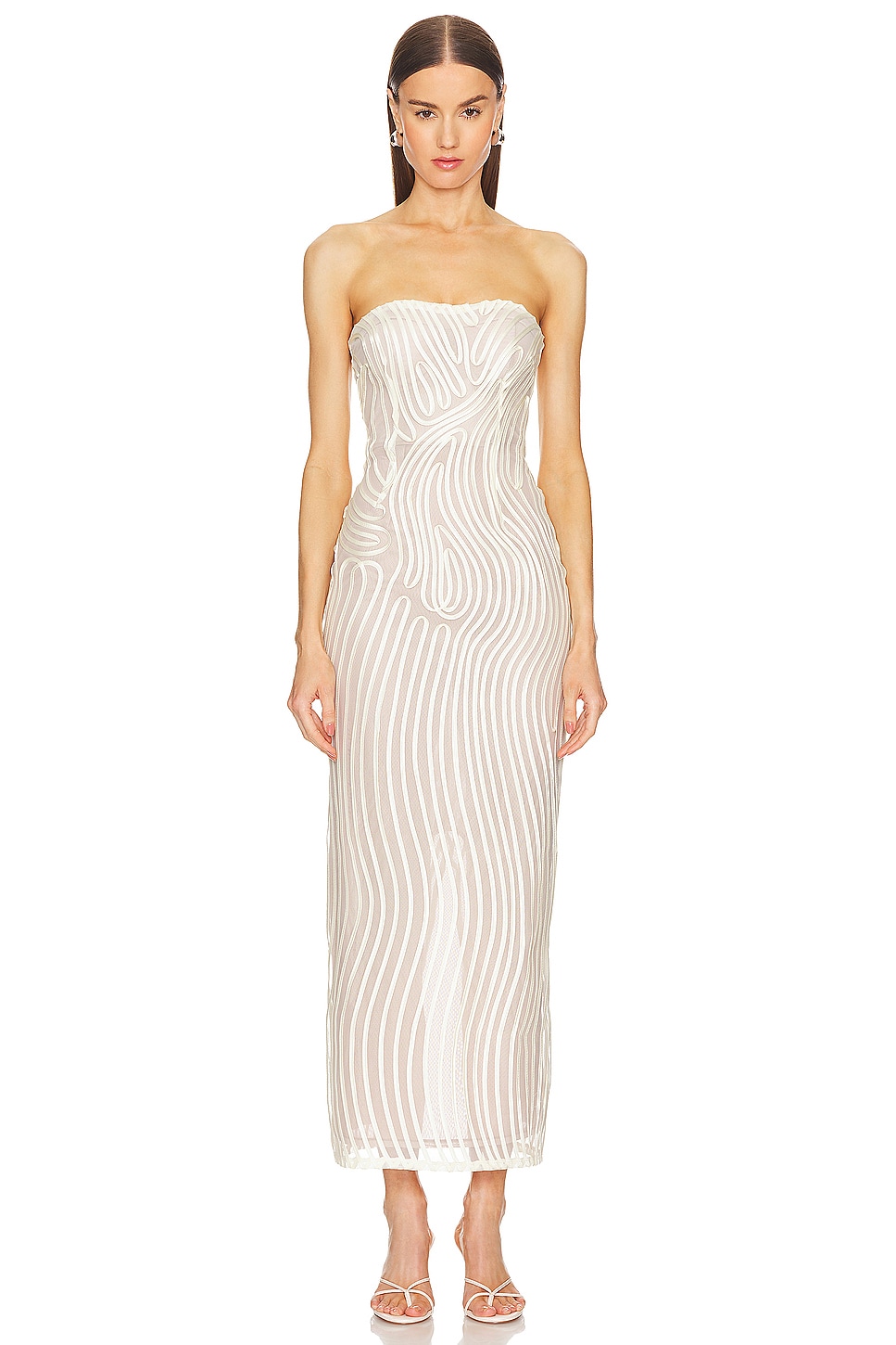 Michael Costello x REVOLVE Opal Midi Dress in Ivory & Beige | REVOLVE