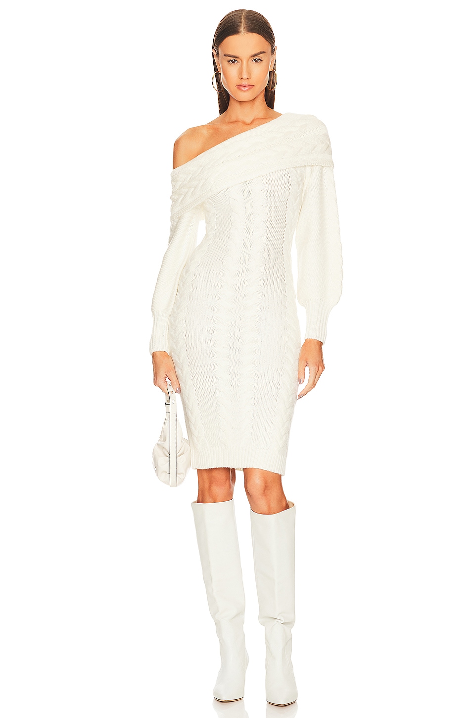 Michael Costello x REVOLVE Celestia Off Shoulder Cable Dress in Ivory ...