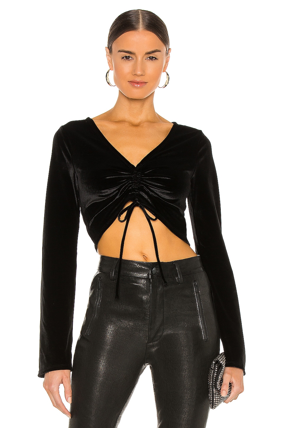 Michael Costello x REVOLVE Ruched Crop Top in Black | REVOLVE