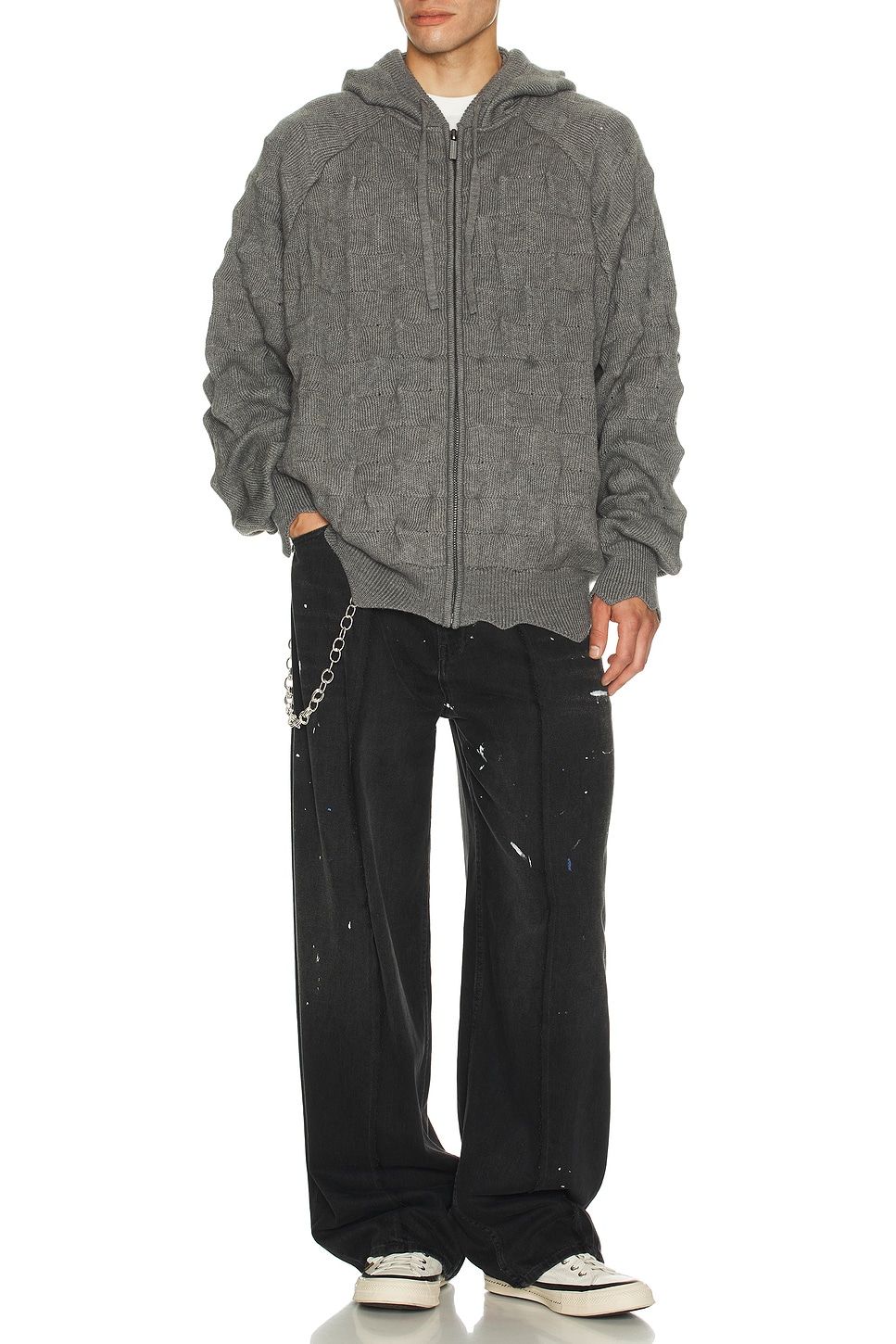 MADFRENZY Spiked Zip Up Hoodie in Grey | REVOLVE