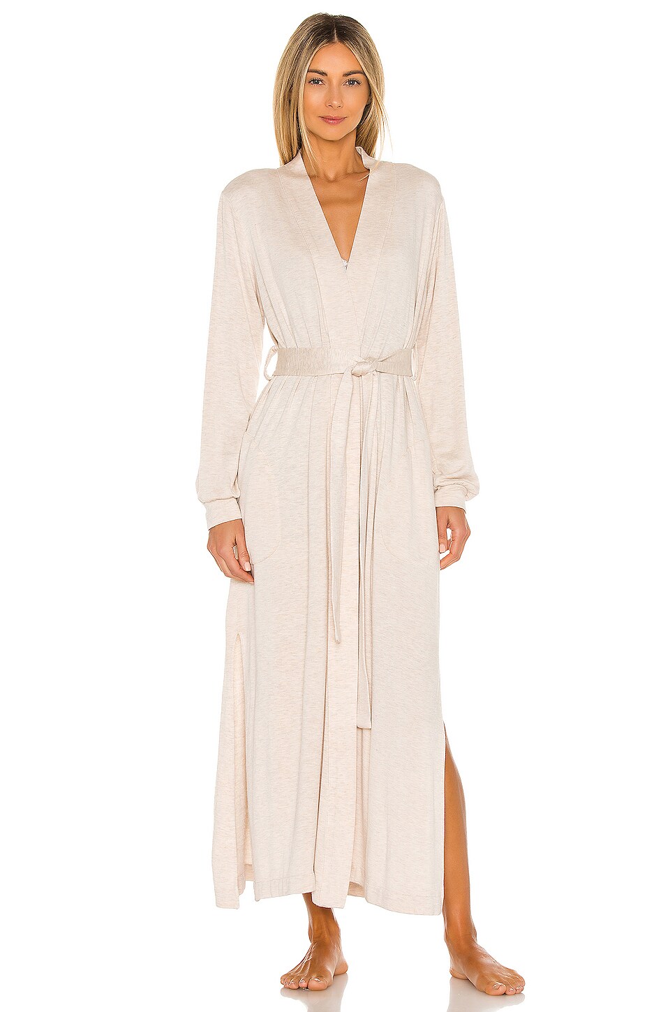 MASONgrey Banded Long Fuzzy Luxe Robe in Oatmeal REVOLVE