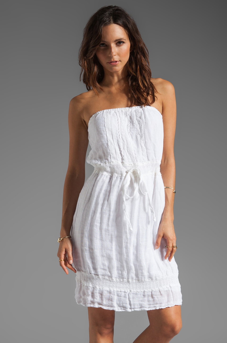 white linen strapless dress