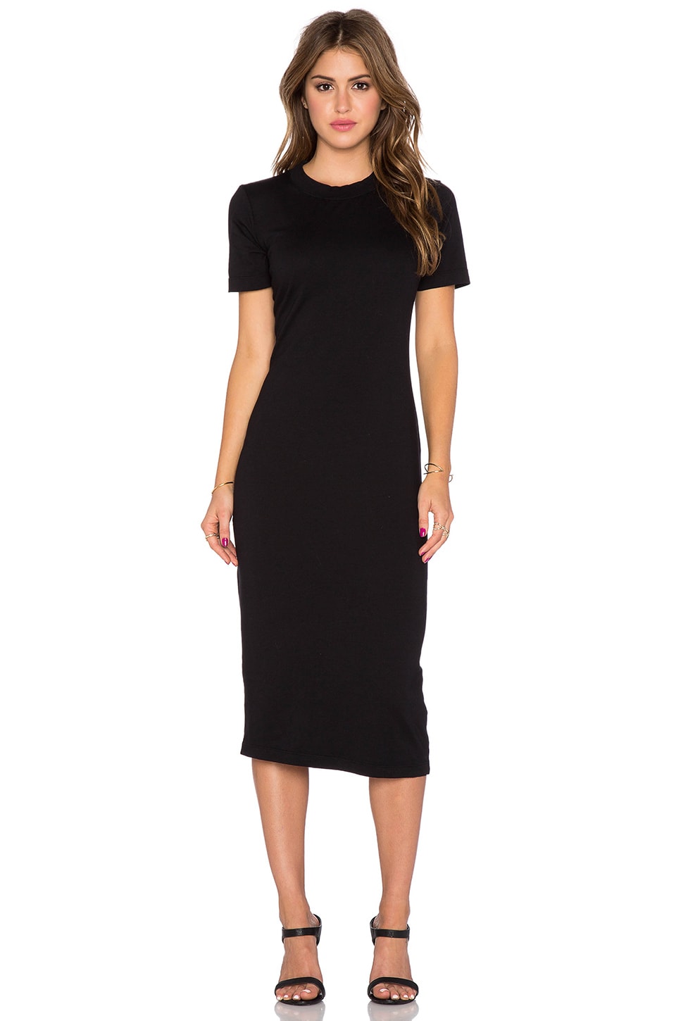 crew neck midi dress with sleeves