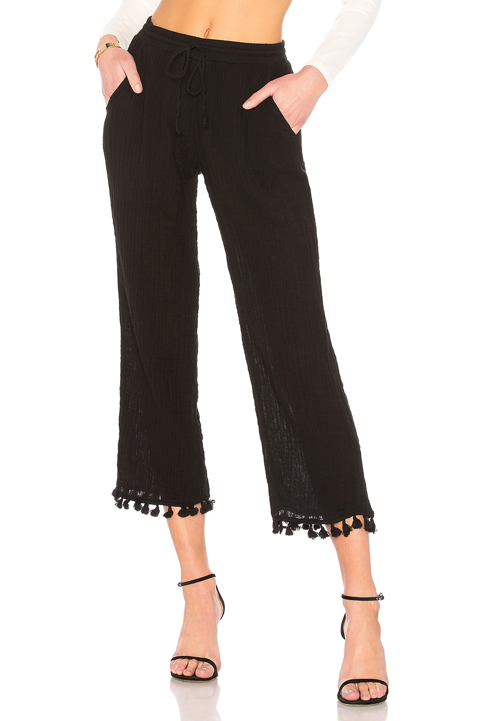 Michael Stars Double Gauze Tassel Pant in Black REVOLVE